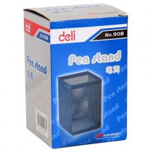 得力 908  金屬網(wǎng)紋方型筆筒 黑色