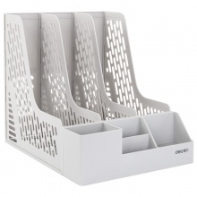 得力 78980 三聯(lián)文件框帶筆筒 灰色