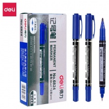 得力 6824 小雙頭油性記號筆 10支/盒 藍(lán)色 按盒銷售