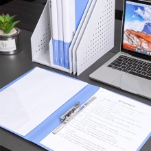 得力 5308ES 金屬長押夾+插頁袋文件夾 A4 藍色