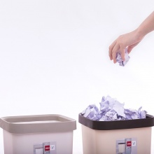 得力 18820 方形帶壓圈垃圾桶 10L 淺灰